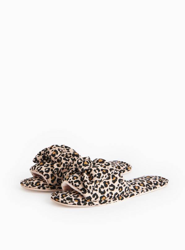 Pink Leopard Print Bow Mule Slippers S